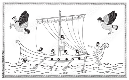 Vector illustration of Odysseus and Sirens