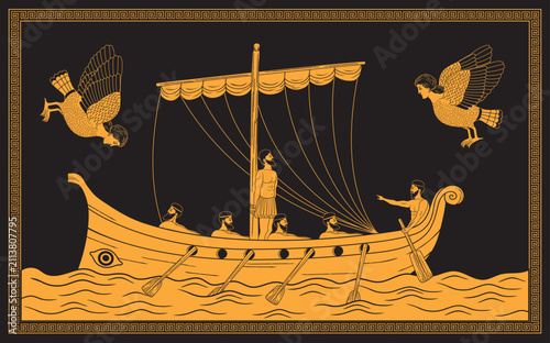 Vector illustration of Odysseus and Sirens