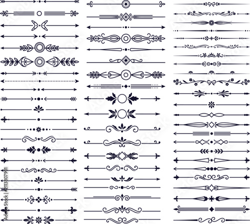 Set of luxury decorative dividers and vintage ornamental calligraphic frame line elements.