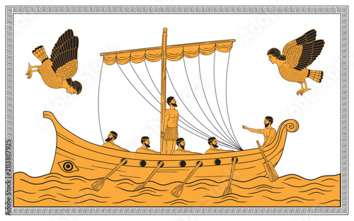 Vector illustration of Odysseus and Sirens
