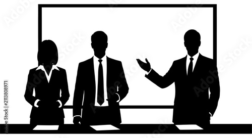 Fotografía A black and white silhouette of three professional business people standing in f