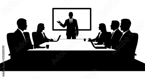 Fotografía A black silhouette illustration of a business team having a meeting with a prese