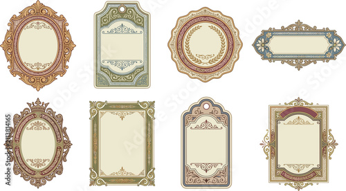 Vintage Ornate Decorative Frames Collection with Elegant Labels and Classic Border Templates