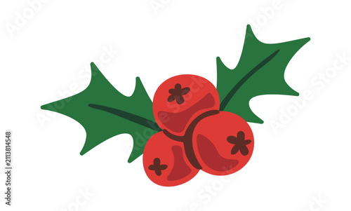 Holly Berry Cluster With Leaves Cartoon