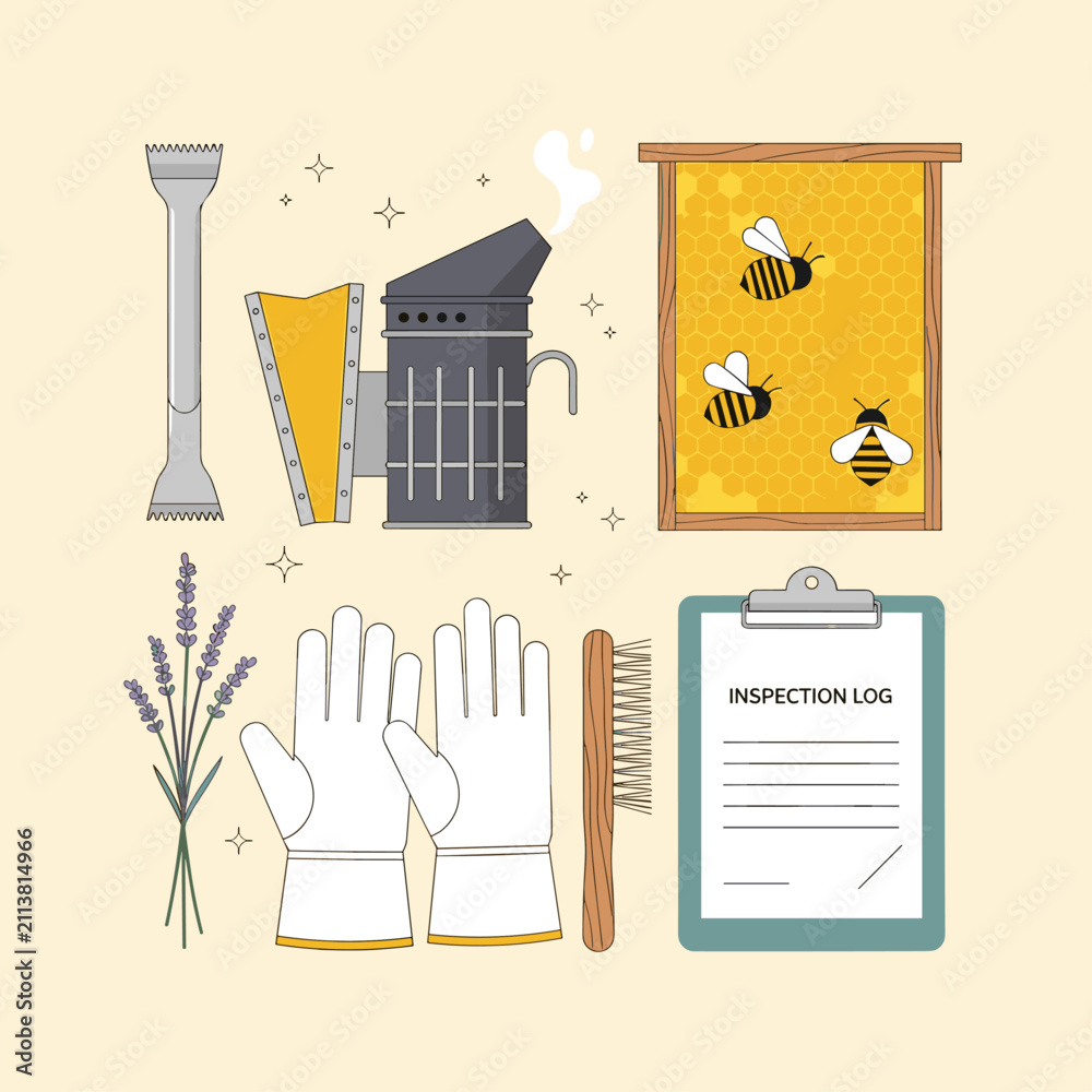 Obraz premium Beekeeping Hobby Toolkit Flat Lay Vector Illustration