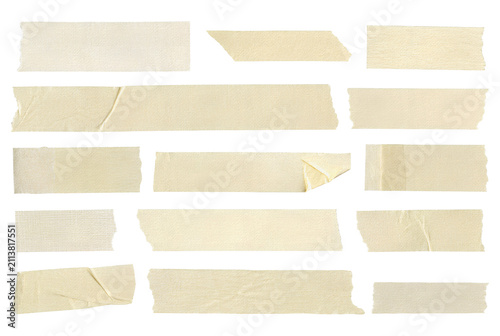 Fotografie set of realistic beige masking tape strips isolated on transparent background wi