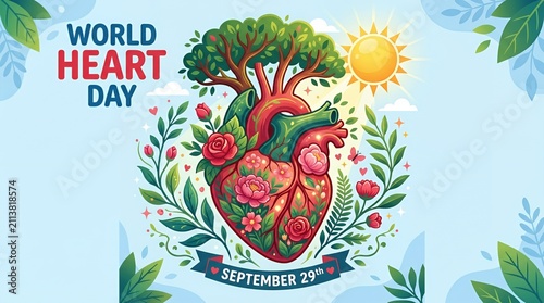 World Heart Day floral health illustration.