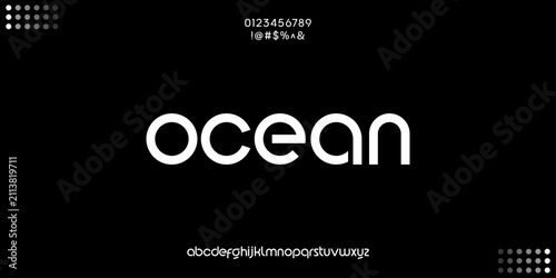 Ocean word written in minimalist rounded font on black tech background.
