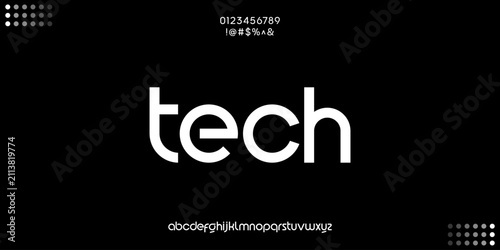 Tech word in modern rounded typeface against dark digital backdrop.