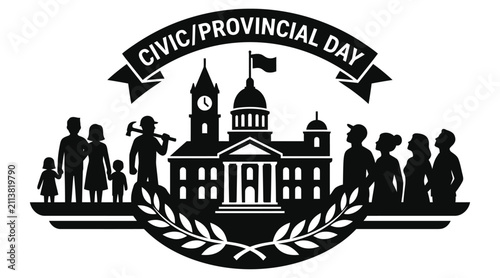 Fotografi Civic Day Silhouette Illustration Featuring Public Building And People provincia