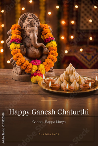 Obraz na plátně Ganesh Chaturthi greeting poster