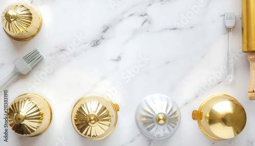 Golden and Silver Christmas Ornaments on Marble Background
