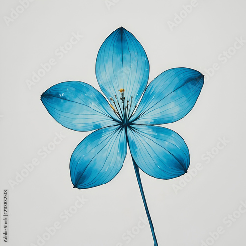 Single Translucent Blue Flower With Delicate Petals Isolated On Light Background