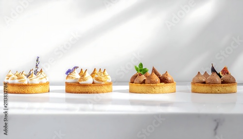 Assorted Mini Pastries on White Marble Surface with Natural Light