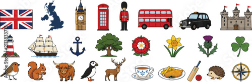 Cuadro en lienzo British Icons Collection Vector Illustration with Copy Space for Design