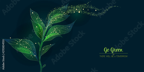 Abstract plant with green leaves made of dots. Eco concept Go green
