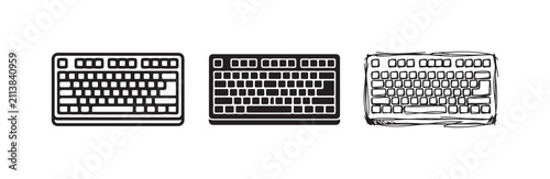 Cuadro en lienzo Computer Keyboard Icon Set in Outline, Solid, and Hand-drawn Sketch Styles