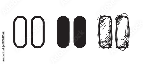 Bild auf Leinwand Three Styles of Pause Button Icons: Outline, Solid Black, and Hand-Drawn Sketch