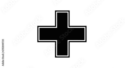 Black medical cross symbol isolated on white background.