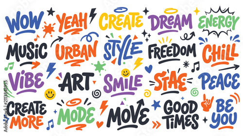 Obraz na plátně Colorful hand drawn typography set with urban aesthetics.
