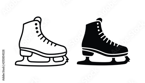 Bild auf Leinwand Ice Skates: A graphic representation of two ice skates, one in black and white silhouette, ready for a glide on the ice