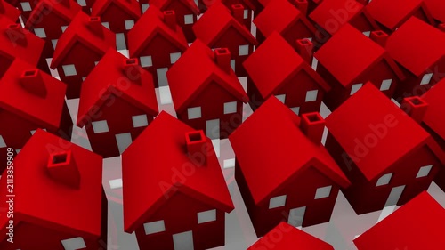 New Houses Homes in Subdivision Neighborhood Suburb Red Buildings Construction 3d Animation