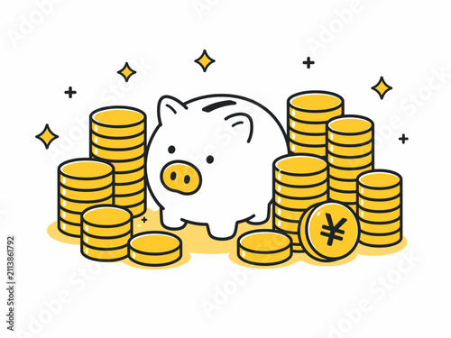 Piggy Bank and Coin Vector Icon Set