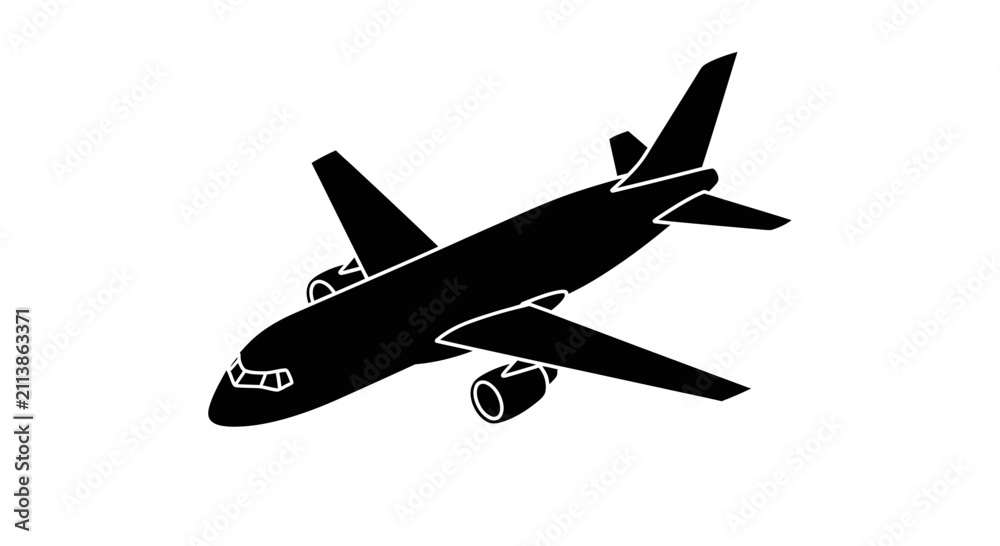 Naklejka premium Minimalist Black Airplane Silhouette Icon