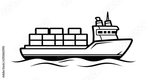 Black and White Container Ship Illustration