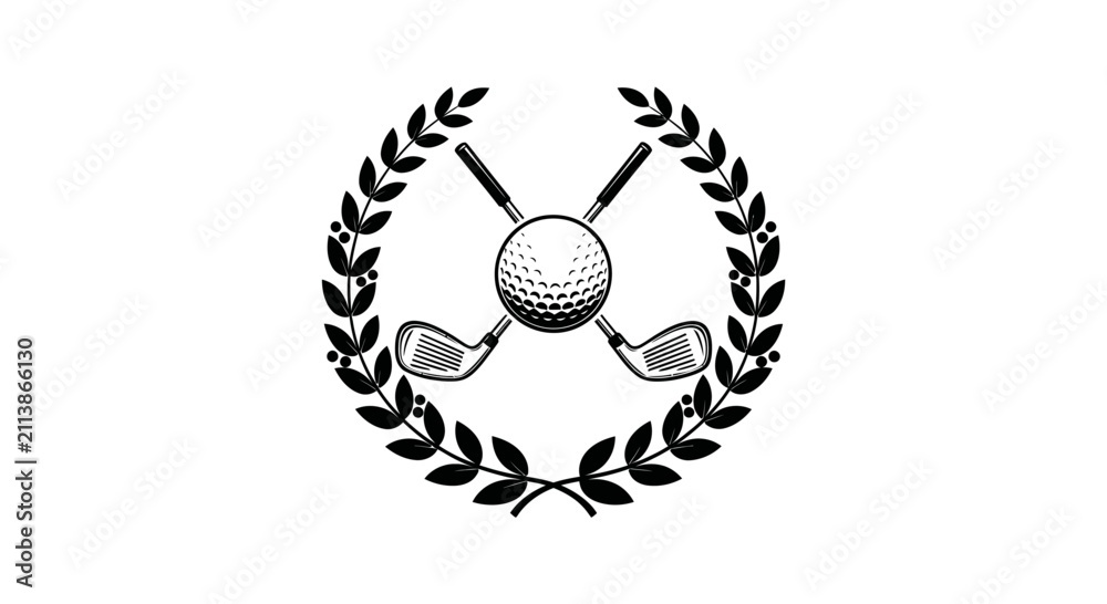 Fototapeta premium Vintage Golf Logo with Crossed Clubs and Laurel Wreath