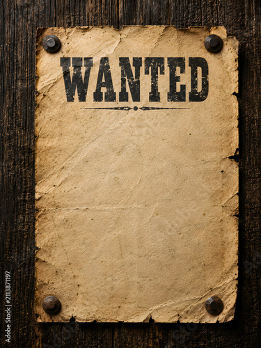 Vintage Wanted Poster on Aged Parchment Paper with Rustic Wooden Background Western Notice Template