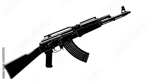 Fotografía A detailed black and white silhouette illustration of a modern assault rifle iso