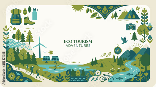 Eco tourism adventure landscape banner background.