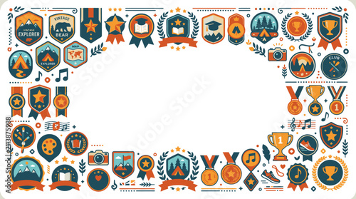 Collection of adventure and scout merit badges.