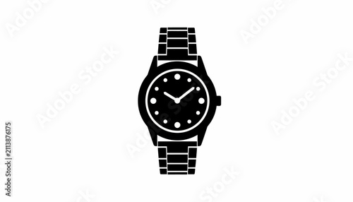 Slika na platnu Watch with a metal band is shown as a solid black icon representing timekeeping and accessories