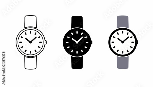 Фотография Wristwatches presented in three distinct graphic styles show simple analog faces on straps