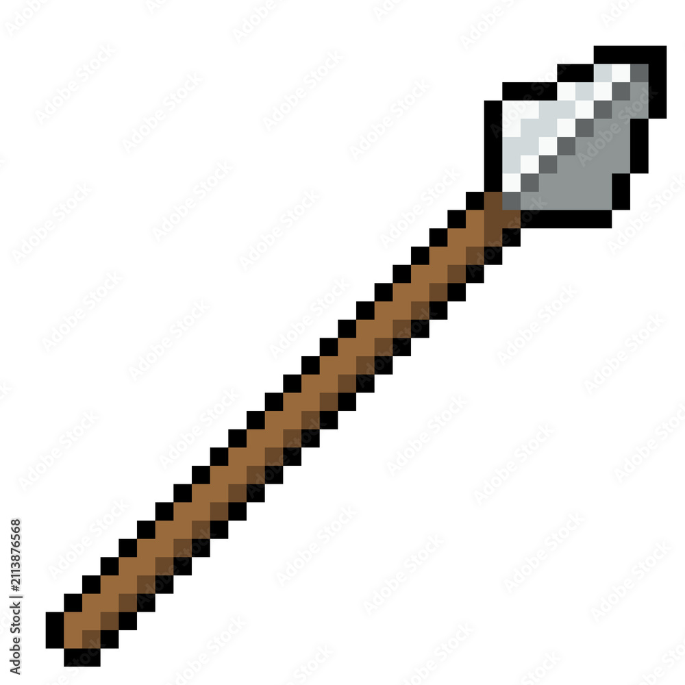 Fototapeta premium Medieval knight spear or lance pixel art icon for indie games.