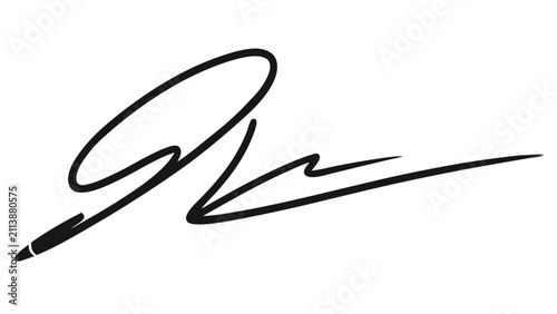 Abstract black ink signature stroke isolated on a white background for professional document authentication and graphic design elements