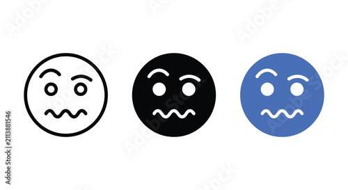 Konstfotografi Confused face icon design in three color variations featuring a flat silhouette