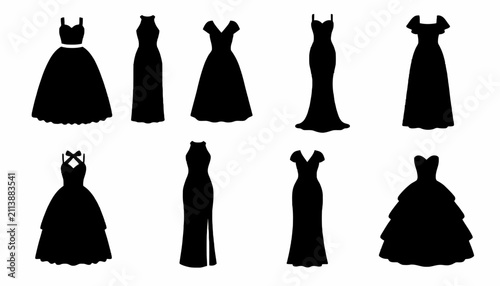Fotografie Dresses in silhouette form represent a variety of evening gown styles