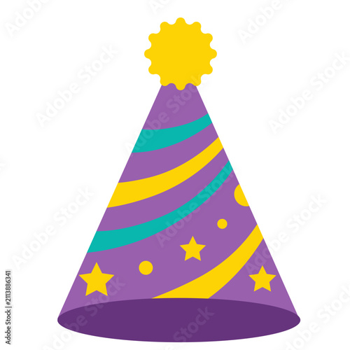 Striped cone hat featuring bright yellow star topper for happy celebrations vector.