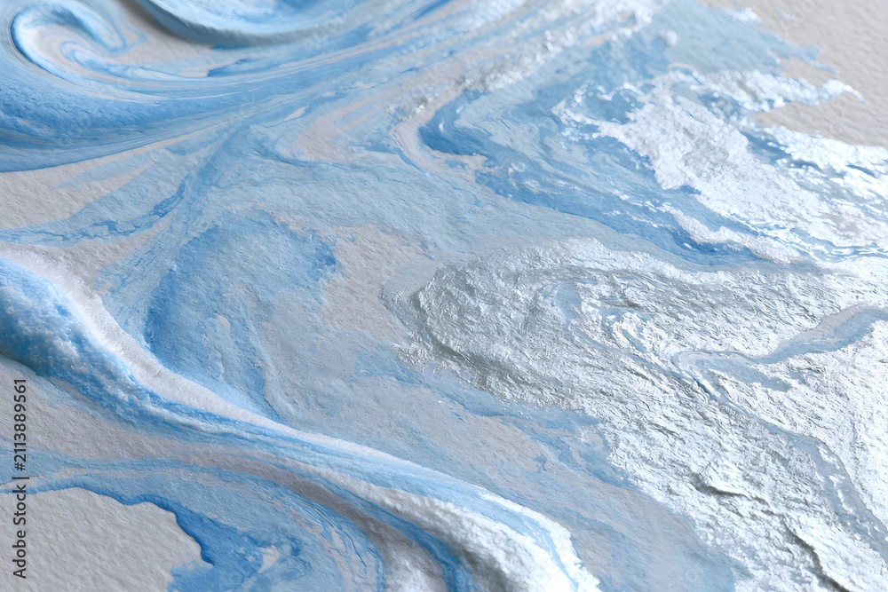 Fototapeta premium Abstract Icy Blue and Silver Ink Wash Swirl Texture on Paper Background