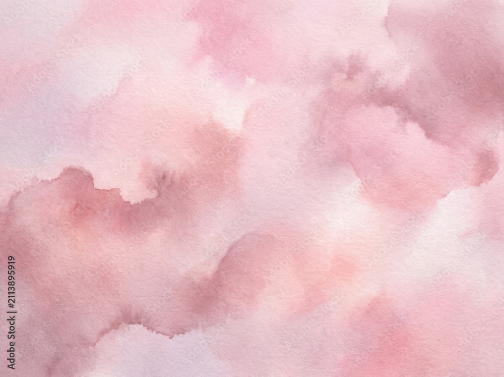Fototapeta premium Delicate pink watercolor clouds, soft and gentle, textured paper background, artistic.