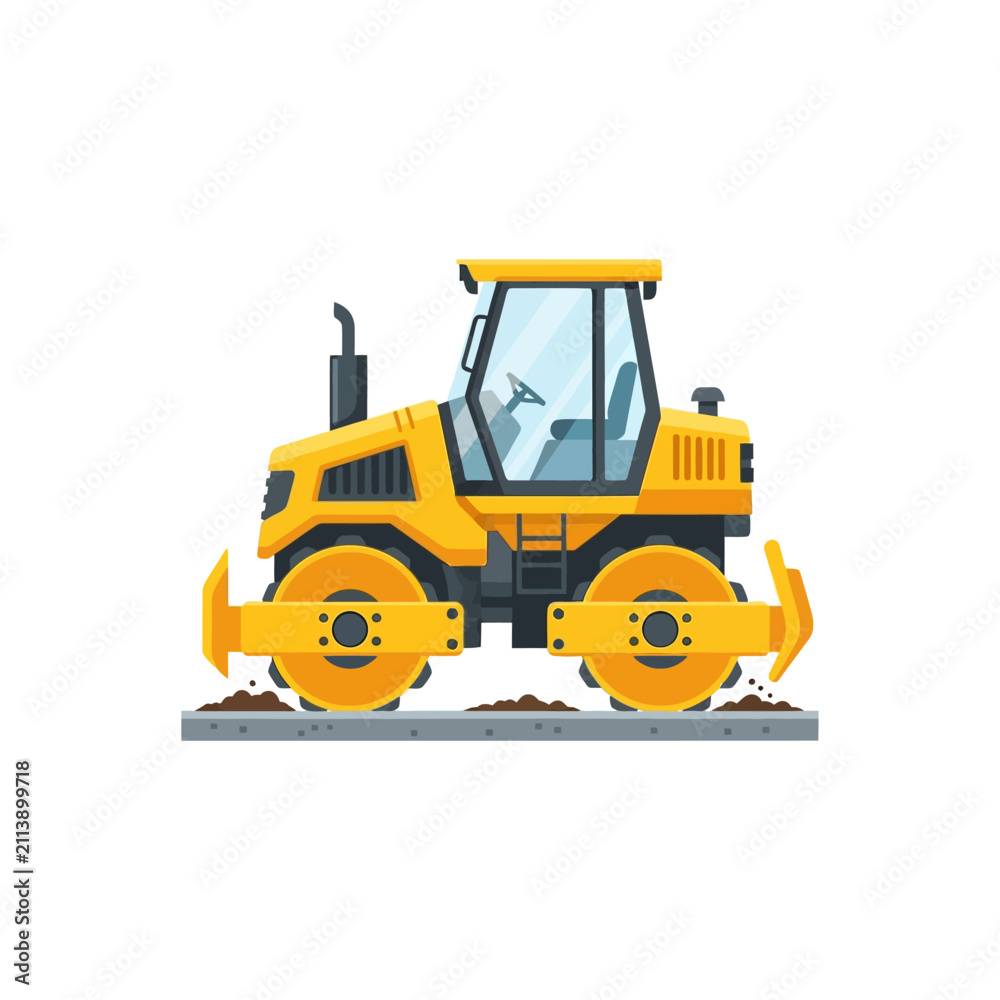 Fototapeta premium Yellow Road Roller Vector Illustration Isolated on White Background for Construction Design