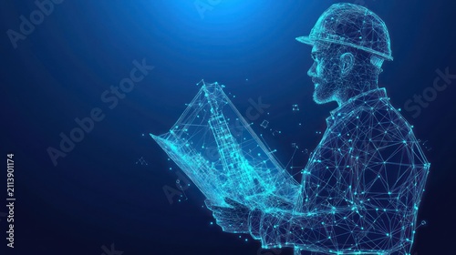 Engineer studying blueprints