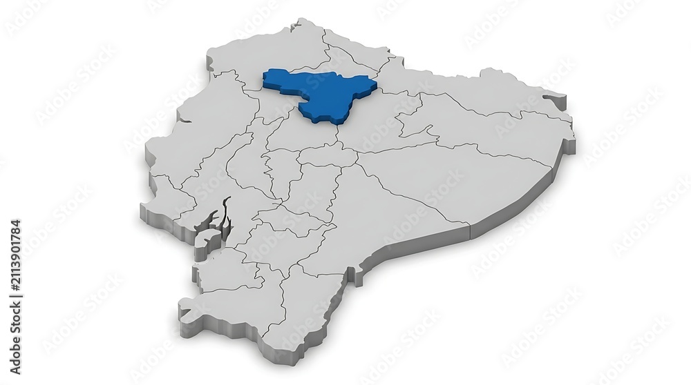 Obraz premium Three dimensional map illustrating a single highlighted administrative region within a country national territory border with highlighted blue