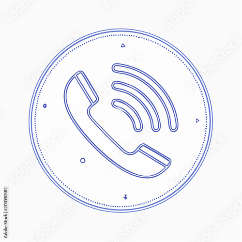Circular dotted blue phone call icon graphic.