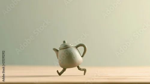 Obraz Vintage teapot walking on tiny clay legs, pastel claymation still life
