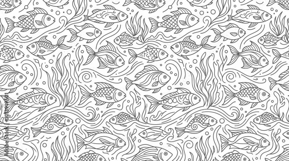 Fototapeta premium Hand-drawn fish pattern