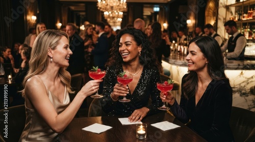 Women enjoying drinks and conversation together.